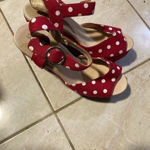 Red with white polka dots wedge